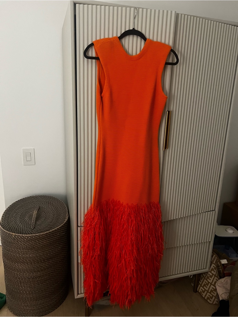 Aje Vibrant Orange Sleeveless Feather-Hem Maxi Dress